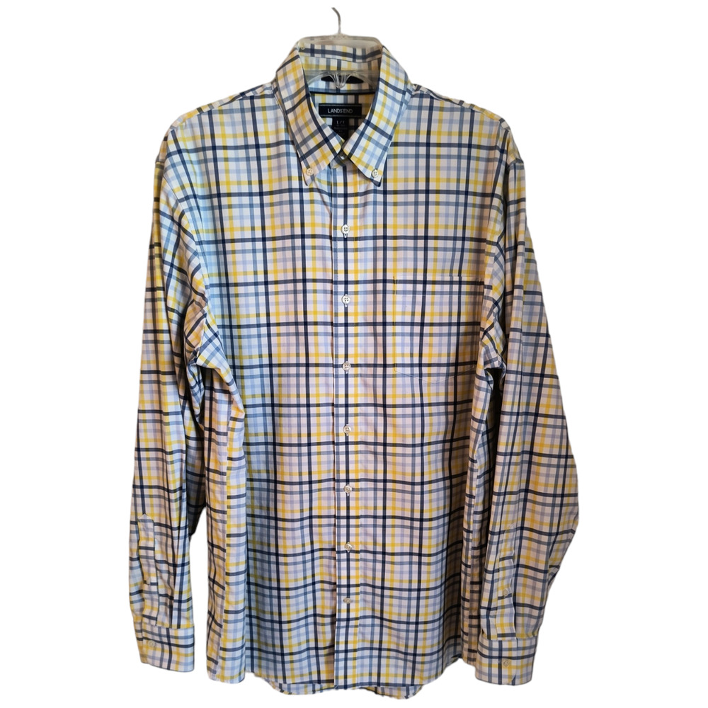 Lands End Button Down Shirt Men's  L/T 16-16.5 Traditional Fit Check Long Sleeve